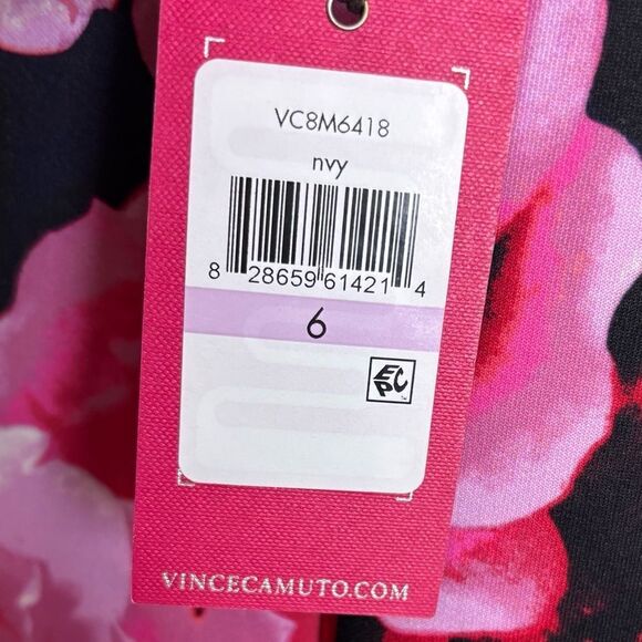 Vince Camuto Navy & Pink Floral Sheath Dress Knee Length Size 6 NEW Office Work - Picture 5 of 16